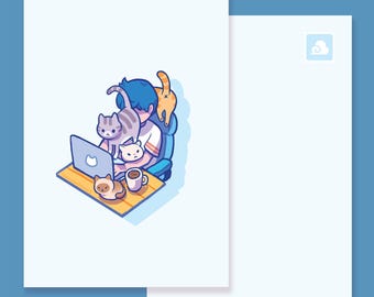 Postcard Work from Home with Cats