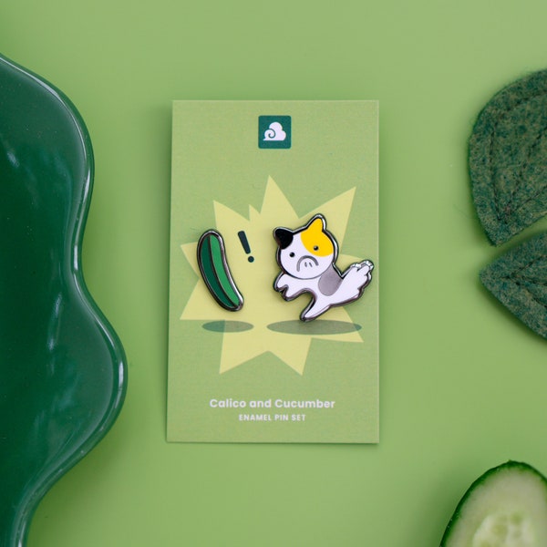 Surprised Cat and Cucumber Pin Set