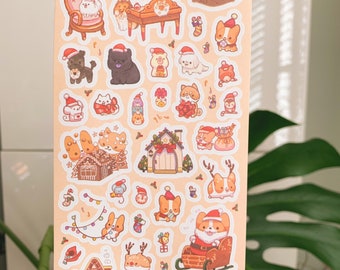 Limited edition Christmas 2020 Sticker Sheet - Corgi, Shiba, Fluffy Dogs Holiday