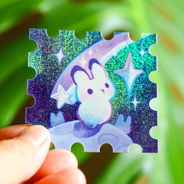 Vinyl Sticker (Holographic) Rabbit in Outerspace Stamp