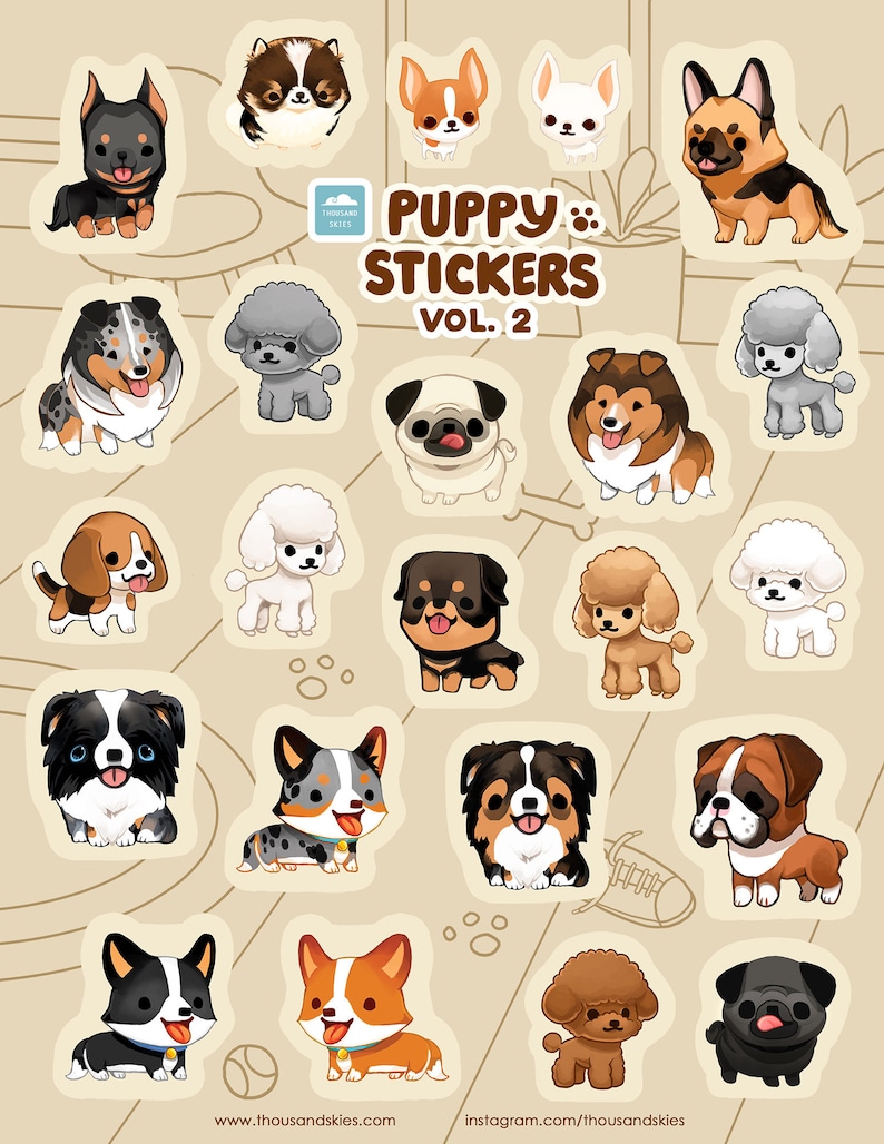 Vinyl Stickers Set Puppy Stickers VOL. 2 Waterproof Anti Etsy