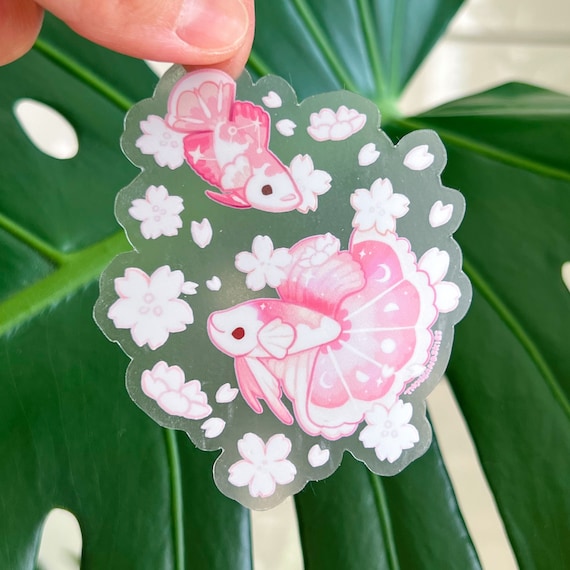 Vinyl Sticker (Transparent) Sakura Half Moon Betta