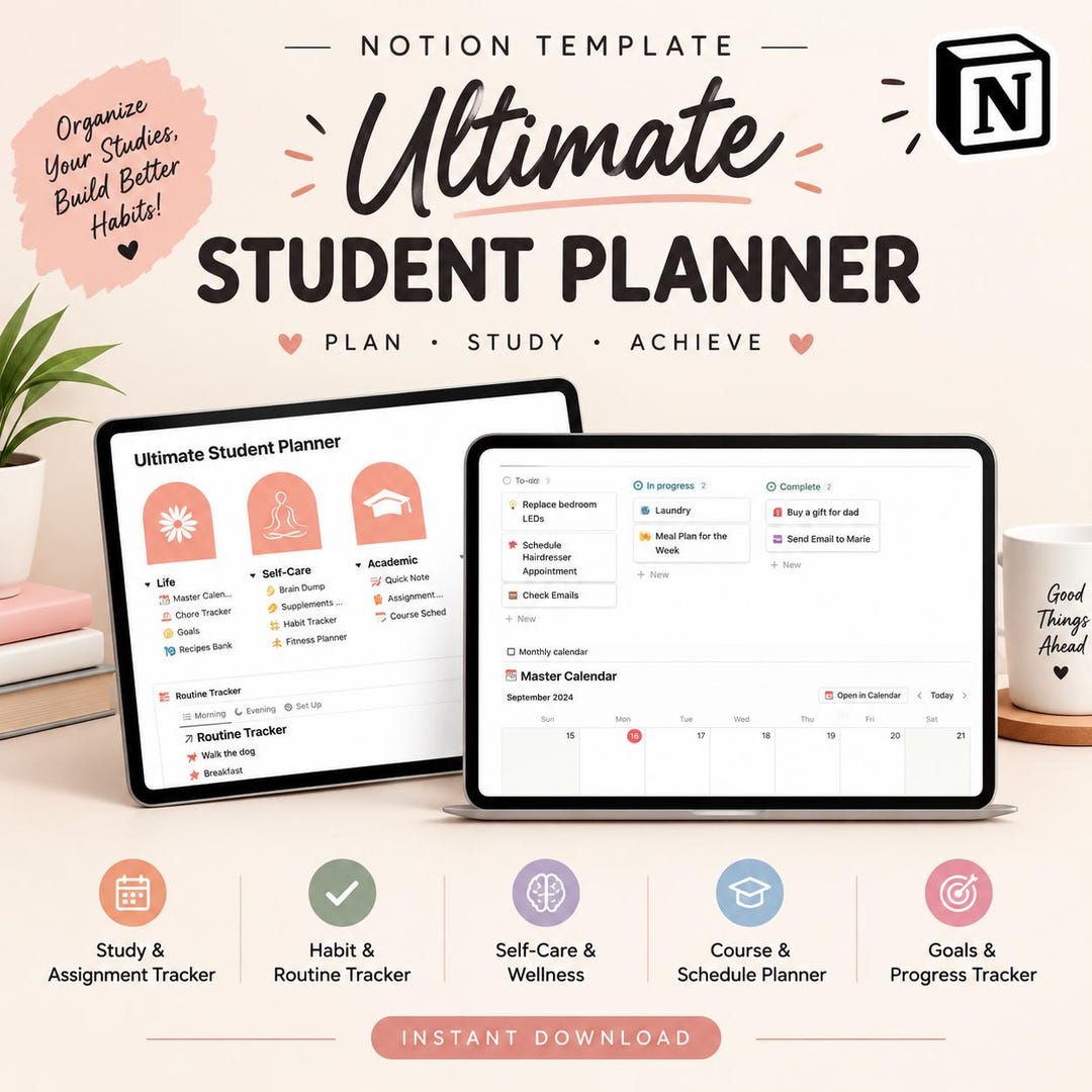 Digital Student Planner Notion Template, Ultimate Notion Student Planner, Aesthetic Dashboard ...