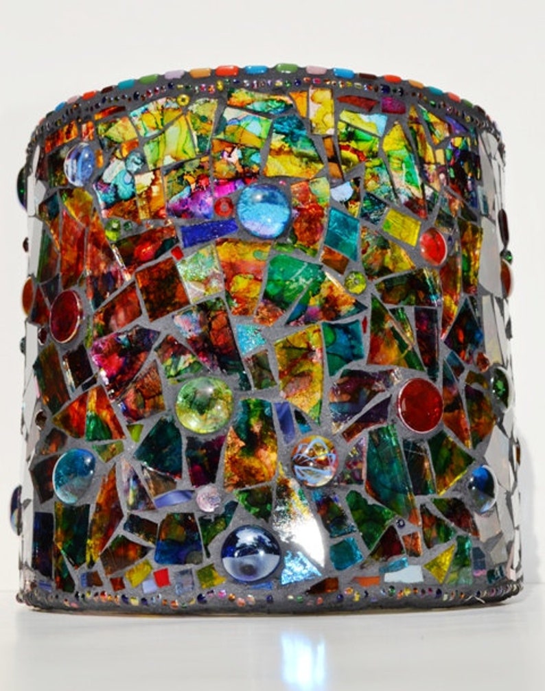 Stained glass Mosaic Rainbow Vase or Candle holder Etsy
