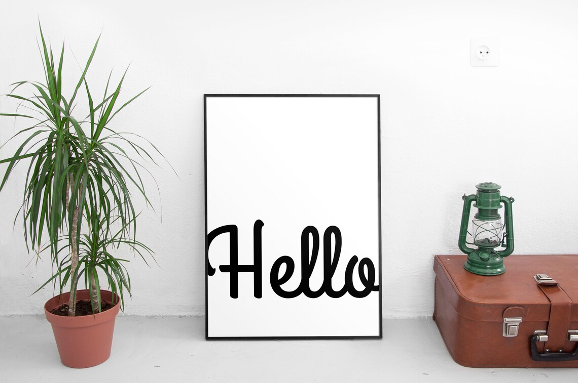 HELLO wall art Minimalist typography wall decor Monochrome Etsy