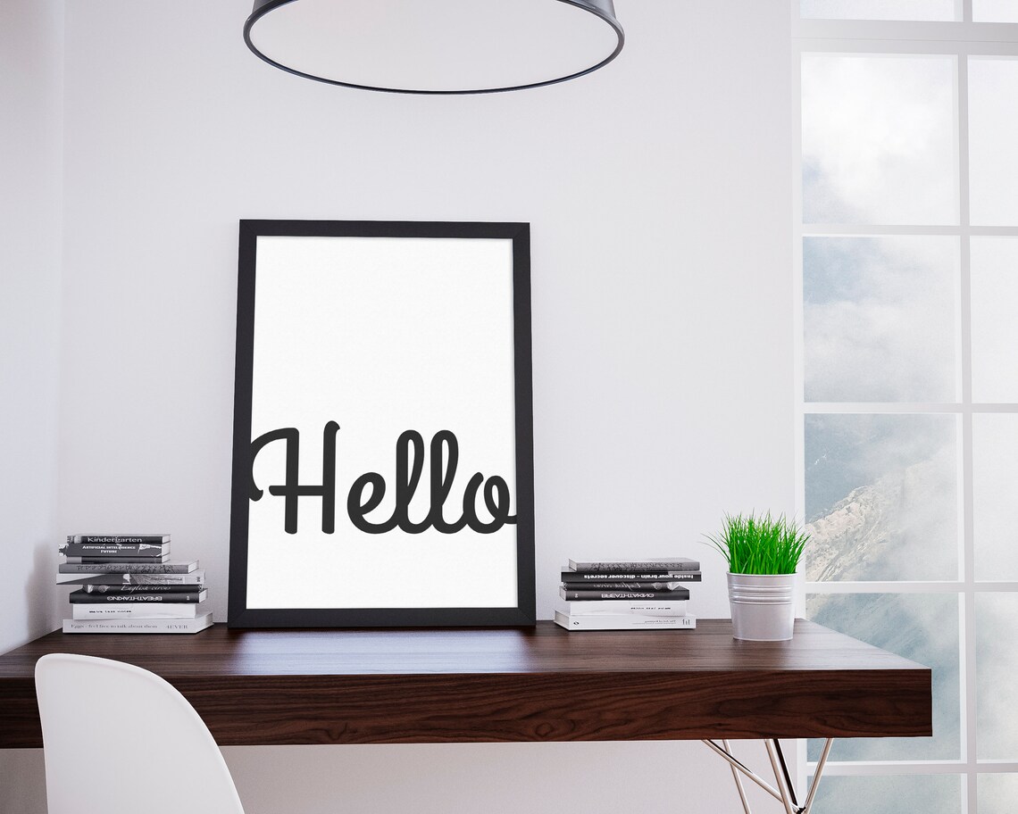HELLO wall art Minimalist typography wall decor Monochrome Etsy