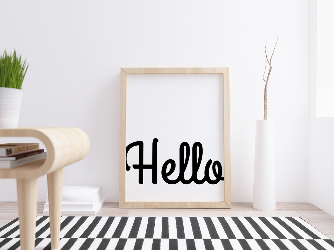 HELLO wall art Minimalist typography wall decor Monochrome Etsy