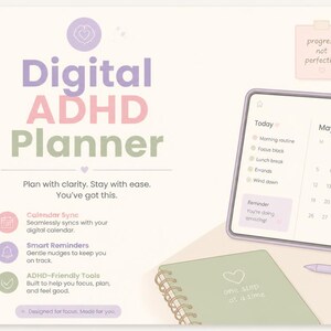 Digital ADHD Planner, Time Blocking, Habit Tracker, Brain Dump (PDF Download)