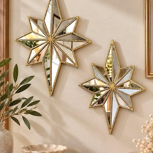 Dekorativ väggspegel i guld eller silver med stjärna, vintage spegel i harts, väggdekoration för vardagsrum och sovrum, elegant boho-stil