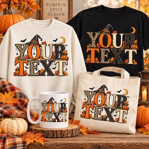 Custom Halloween PNG, Your Text Leopard Print Sublimation, Witch Hat Pumpkin Fall Design, Spooky Season Personalized PNG Digital Download