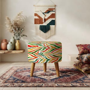 Pouf ottoman à motifs, aspect patchwork, tabouret d'appoint pour chevet, siège pour petits espaces image 8