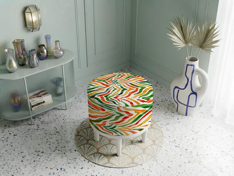 Pouf ottoman à motifs, aspect patchwork, tabouret d'appoint pour chevet, siège pour petits espaces image 12