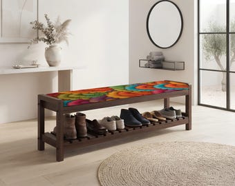 Entryway Shoe Bench, Paisley Print Seat, Reading Nook Seat, Gift For Newlyweds