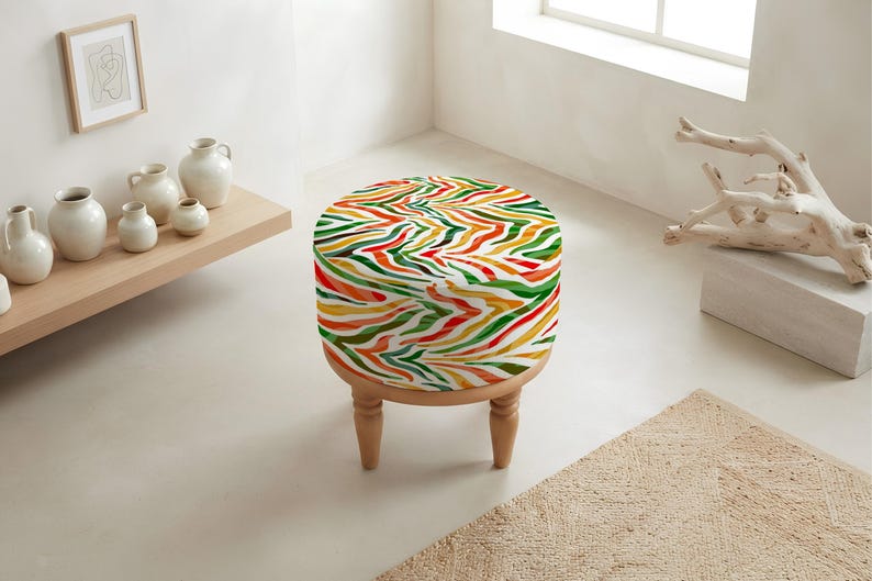 Pouf ottoman à motifs, aspect patchwork, tabouret d'appoint pour chevet, siège pour petits espaces image 1