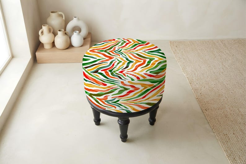 Pouf ottoman à motifs, aspect patchwork, tabouret d'appoint pour chevet, siège pour petits espaces image 6
