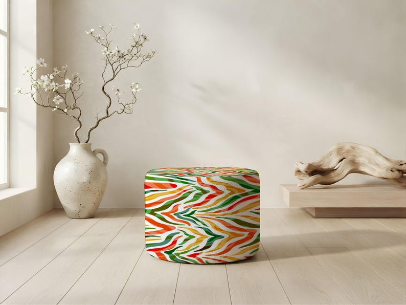 Pouf ottoman à motifs, aspect patchwork, tabouret d'appoint pour chevet, siège pour petits espaces image 7