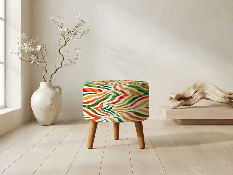 Pouf ottoman à motifs, aspect patchwork, tabouret d'appoint pour chevet, siège pour petits espaces image 5