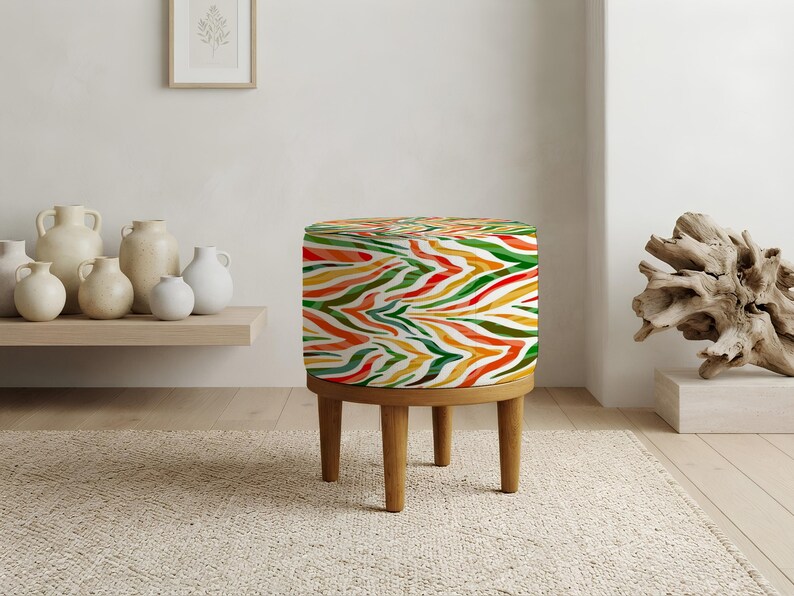 Pouf ottoman à motifs, aspect patchwork, tabouret d'appoint pour chevet, siège pour petits espaces image 11