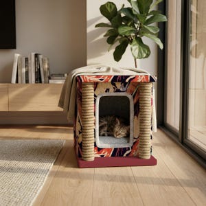 Cat Cube Bed, Holiday Home Decor, Cushioned Pet Den, Christmas Gift Idea