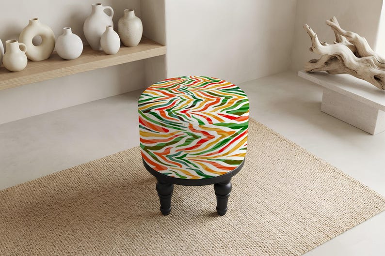 Pouf ottoman à motifs, aspect patchwork, tabouret d'appoint pour chevet, siège pour petits espaces image 9