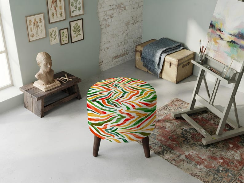 Pouf ottoman à motifs, aspect patchwork, tabouret d'appoint pour chevet, siège pour petits espaces image 10