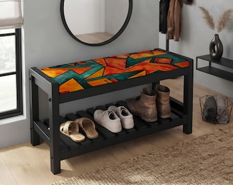 Hallway Shoe Bench, Patchwork Print Bench, Bedroom Seating, Birthday Gift Idea