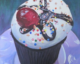 12 x 12 in. Banana Split Sundae Cupcake Painting