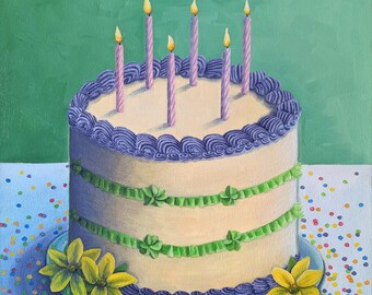 Birthday Cake Original Painting 20x20 in. | Toontown Online-inspired Art