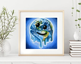 Melting Earth Emoji 10 x 10 in Print | Climate Art | 100% of Profits Donated to Climate Non-profit