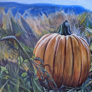 Pumpkin Patch Painting | Original Autumn Landscape Painting 14 x 18 in.