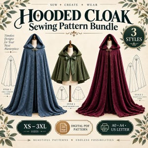3-Style Hooded Cloak Sewing Pattern Bundle, Medieval Renaissance Cape (PDF)