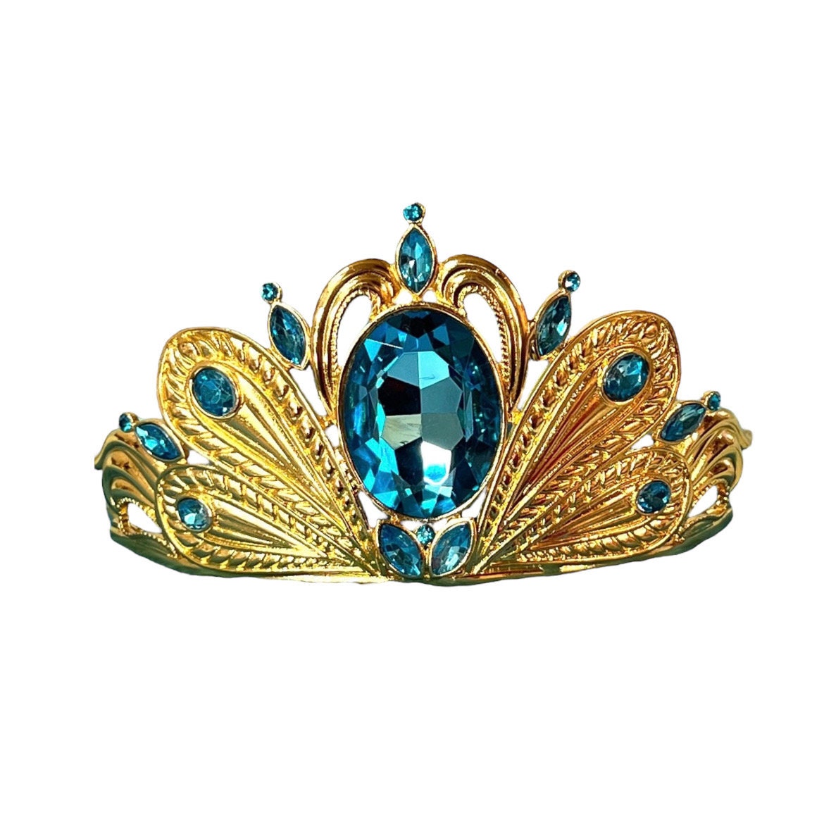 Peacock Jasmine Blue Tiara Rhinestone Crown Gold Metal  display picture 2