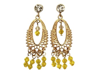 Belle Rhinestone Crystal Post Earrings Chandelier Beauty and Beast