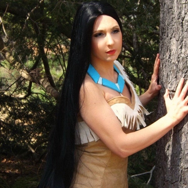 Peluca de princesa Pocahontas Native Long Black