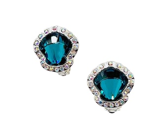 Swarovski Ariel Seashell Earrings AB Blue Clip Mermaid Crystal