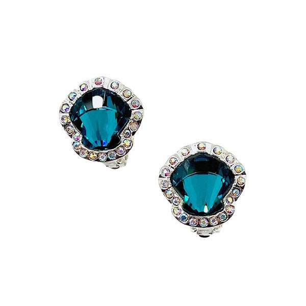 Swarovski Ariel Seashell Earrings AB Blue Clip Mermaid Crystal