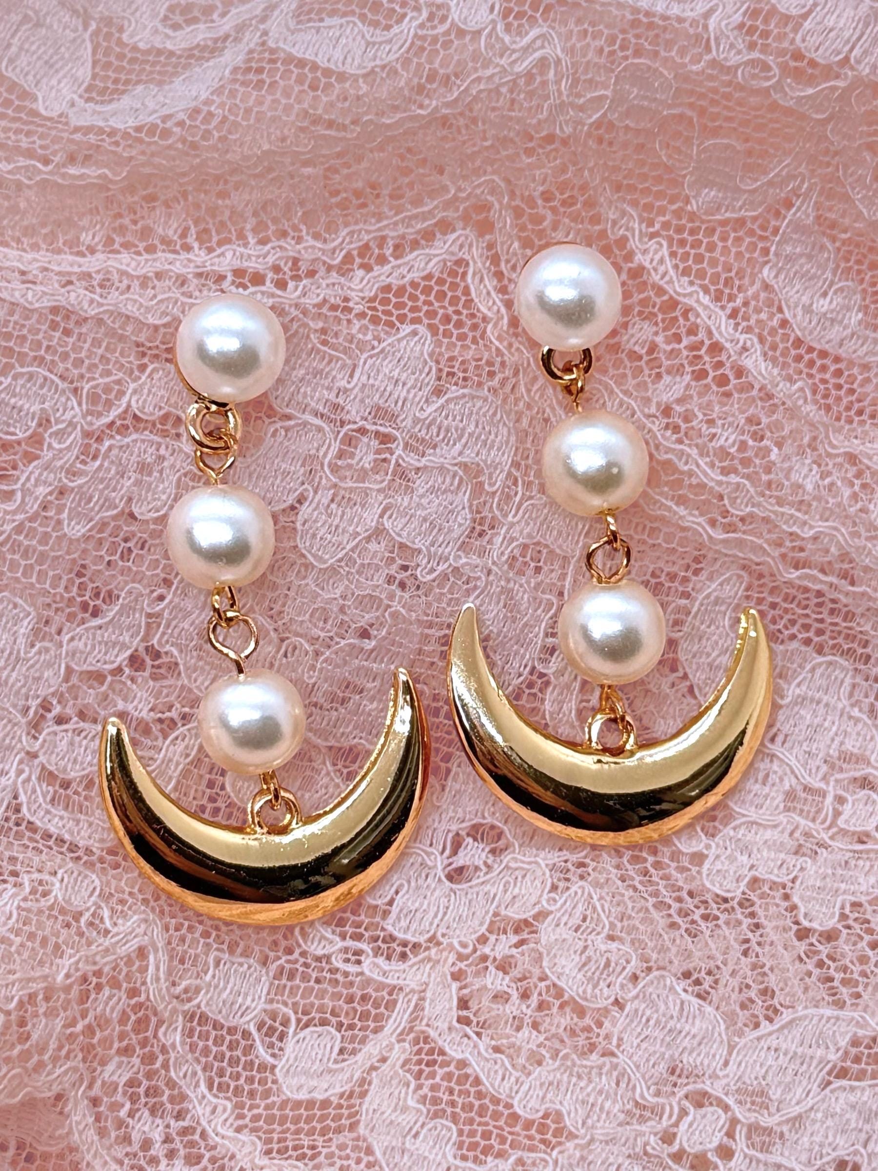 Serenity Moon Earrings Pearl Drop Sailor Princess Cosplay - Etsy