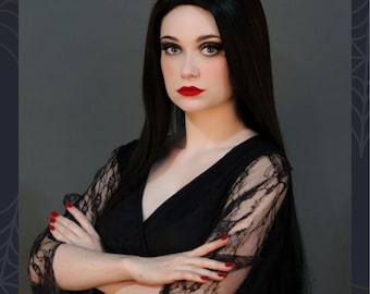 Morticia Gothic Wig Long Black