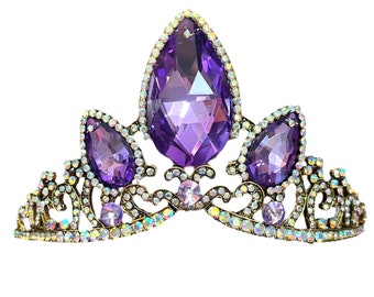 Rapunzel Tiara Purple Rhinestone Crown Princess Crystal Cosplay