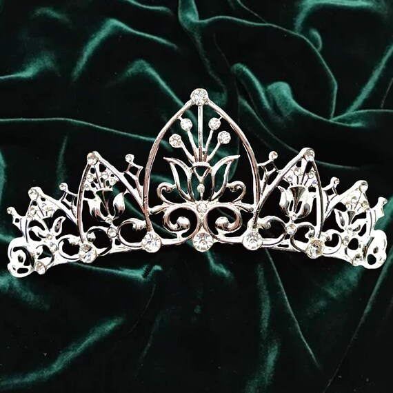 Tiana Frog Princess Lily Silver Tiara Crystal Rhinestone