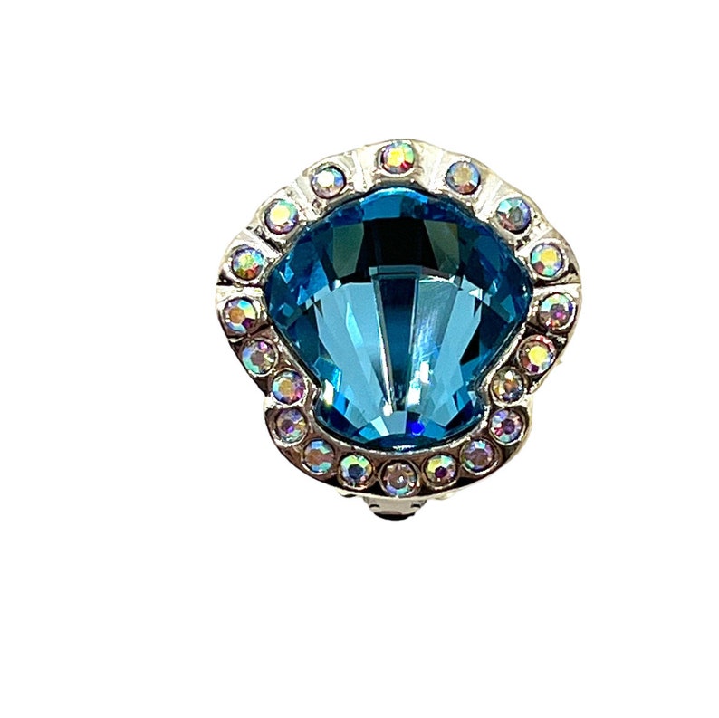 Swarovski Ariel Seashell Earrings AB Blue Clip Mermaid Crystal image 4