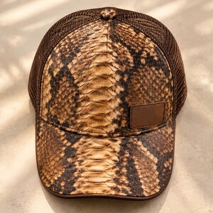 Pet van pythonleer met slangenprint, baseballpet met exotische reptielenprint, unisex western streetwear pet, handgemaakte luxe snapback