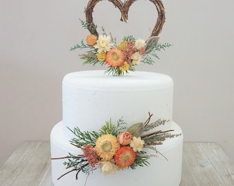 Cake Topper Dried Flowers for Spring Wedding Cake Flower Heart Topper Coral Cake Decor Heart Wedding Cake Topper Floral Cake Decor for Fall