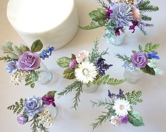 Wedding Cake Topper Spring Wedding Cake Flowers Purple Dried Flowers for Bud Vase Arrangement Summer Birthday Cake Flowers for Anniversary