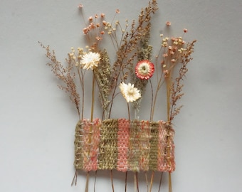 Hand Woven Wall Hanging, Organic Wall Decor, Dry Flowers in Weaving, Natural Wall Hanging with Flowers, Dried Flower Wall Hanging, Tapestry