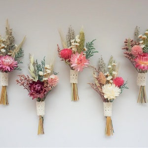 Dried Flower Boutonniere: Pink Burgundy Rustic Wedding Lapel Pin