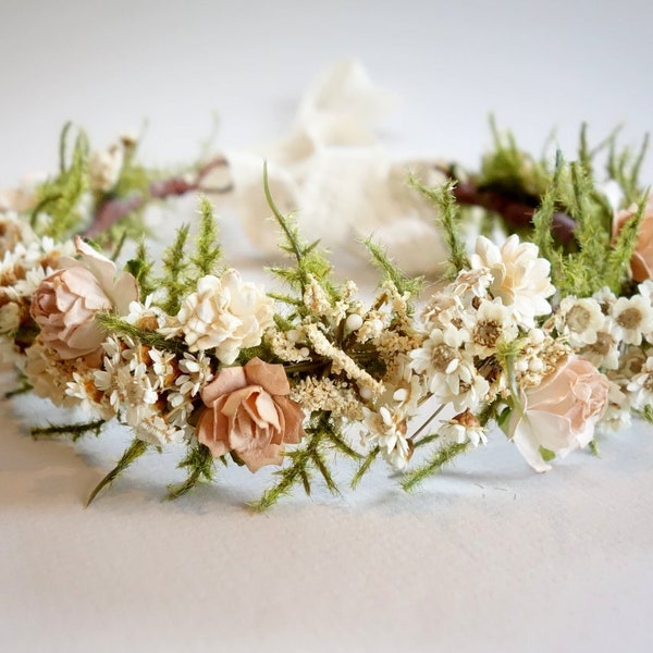 Bridal Flower Crown, Blush Wedding, Dried Flower Crown, Flower Crown, Blush Headdress, Boho Wedding, Head Wreath, DUSTY ROSE