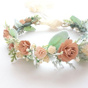 Blush Rose Bridal Flower Crown: Boho Wedding Hairpiece