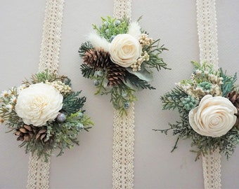 Wedding Wrist Corsage Greenery Wedding Corsage Bracelet Woodland Wedding Pine Cone Corsage for Prom Wrist Corsage Natural Forest Wedding