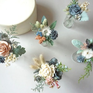Floral Cake Decorations, Dusty Blue & Blush Cake Topper, Wedding Cake Flowers, Cake Topper Flowers, Birthday Cake Decor, Floral Cake Picks